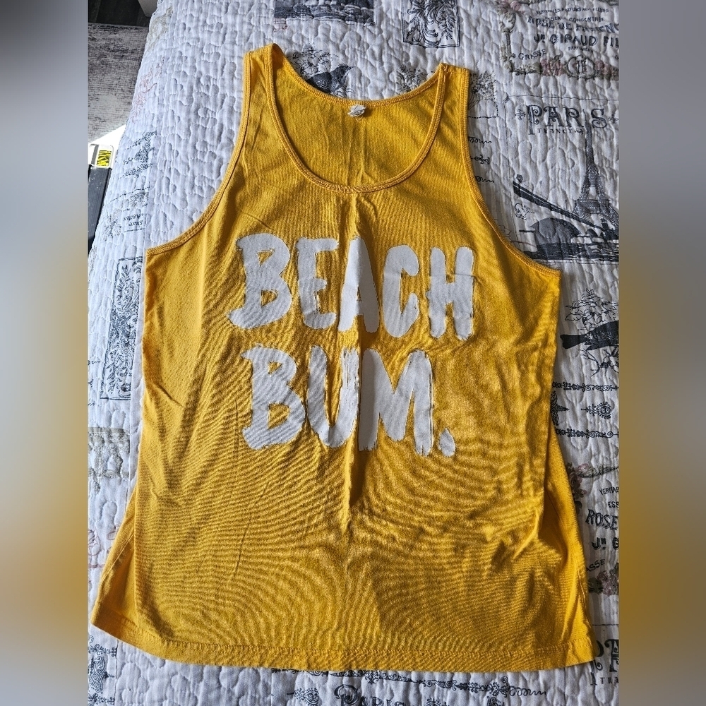 Yellow “BEACH BUM.” Graphic Tank Top - Size M Summer Beach Vibes